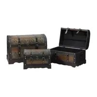 Set of 3 Decorative Antique Brown Wood and Faux Snakeskin Storage Boxes 22.5"