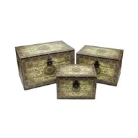 Set of 3 Oriental-Style Brown and Cream Earth Tone Decorative Wooden Storage Boxes 22"