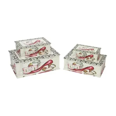 Set of 4 Vintage-Style French Fashion Decorative Wooden Storage Boxes 13.75"