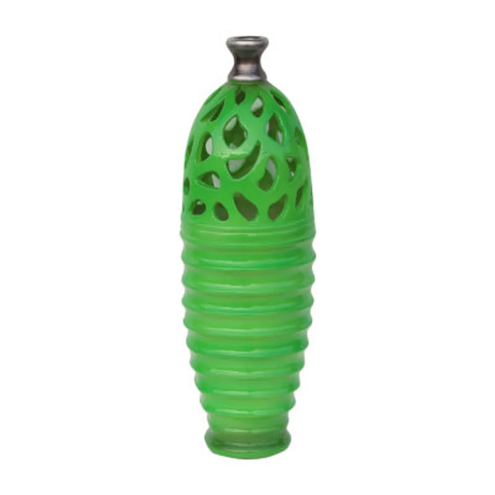 15'' Lime Green and Gray Shiny Contemporary Outdoor Patio Cutout Bottom Vase