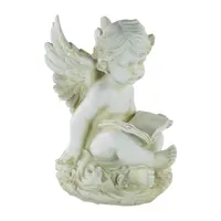 11.5'' Ivory Sitting Cherub Angel with Book Outdoor Patio Garden Statue