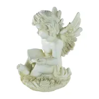 11.5'' Ivory Sitting Cherub Angel with Book Outdoor Patio Garden Statue