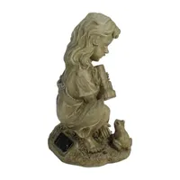 12.25'' Brown Girl with Frog Solar Powered LED Lighted Outdoor Garden Statue