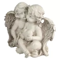 16'' Sitting Cherub Angels with Bow and Heart Outdoor Garden Statue