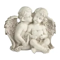 16'' Sitting Cherub Angels with Bow and Heart Outdoor Garden Statue