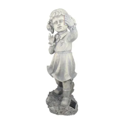 18'' Distressed Gray Girl with Cell Phone Solar Powered LED Lighted Outdoor Patio Garden Statue