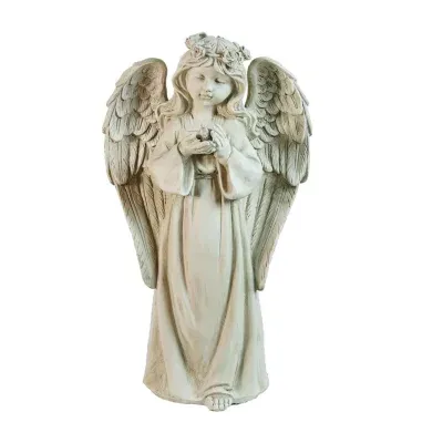 20.5'' White Standing Angel Holding a Bird Outdoor Garden Statue