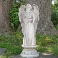 22.5'' Standing Angel with Birdbath Votive Candle Holder Outdoor Garden Statue