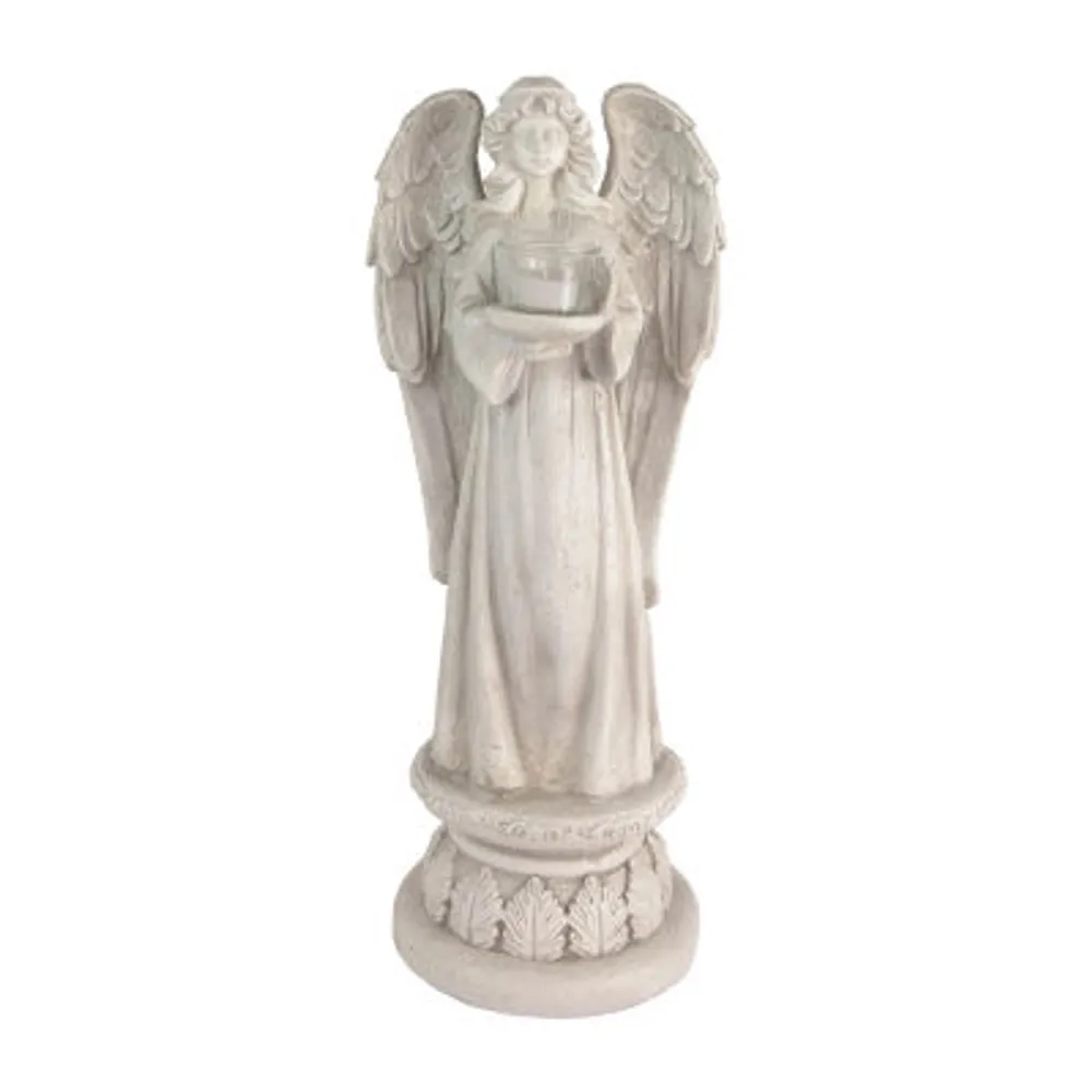 22.5'' Standing Angel with Birdbath Votive Candle Holder Outdoor Garden Statue