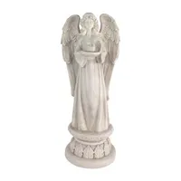 22.5'' Standing Angel with Birdbath Votive Candle Holder Outdoor Garden Statue