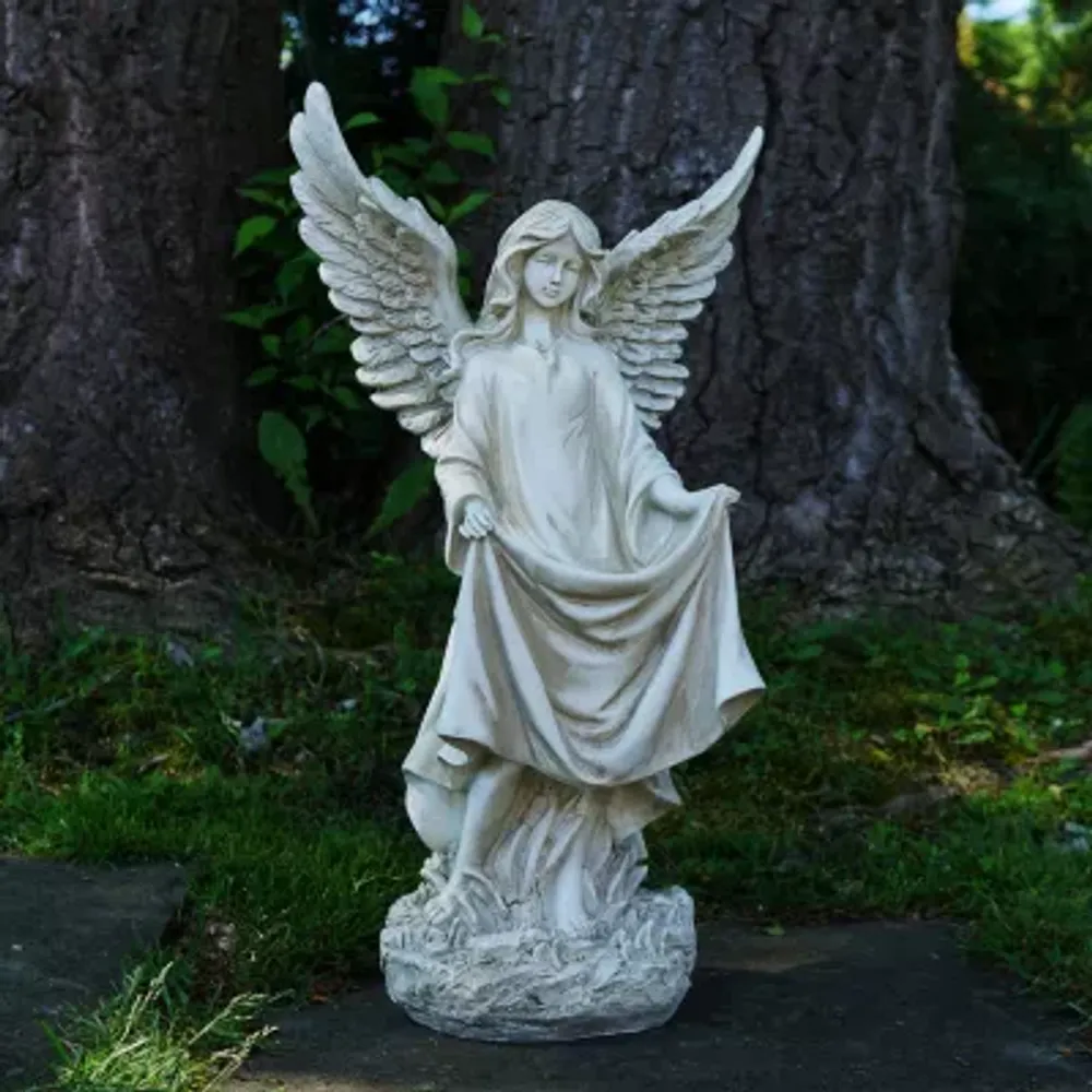 23.25'' Ivory Standing Religious Angel Outdoor Garden Bird Bath or Feeder Statue