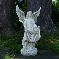 23.25'' Ivory Standing Religious Angel Outdoor Garden Bird Bath or Feeder Statue
