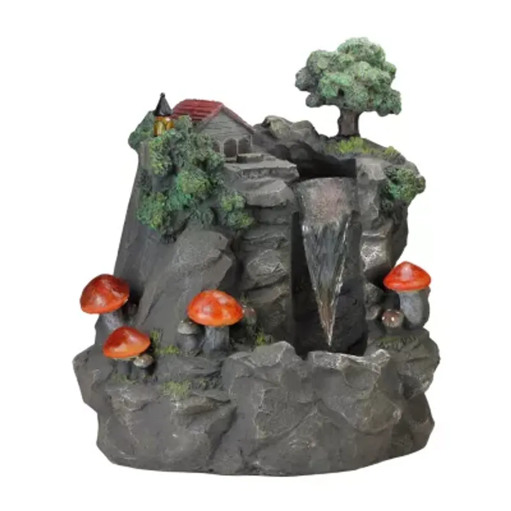 24.5'' Solar LED Lighted Mushrooms By Waterfall Outdoor Patio Garden Water Fountain