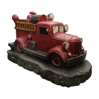 38'' Lighted Red and Black Vintage Fire Truck Outdoor Patio Fountain