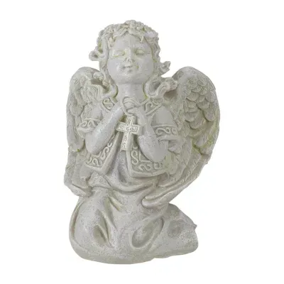 6.75'' Praying Angel with Cross Outdoor Garden Statue