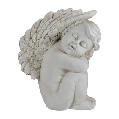 7.25'' Ivory Right Facing Sleeping Cherub Angel Outdoor Garden Statue