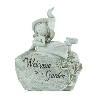 7.5'' Girl Laying on Rock ''Welcome To My Garden'' Outdoor Garden Statue