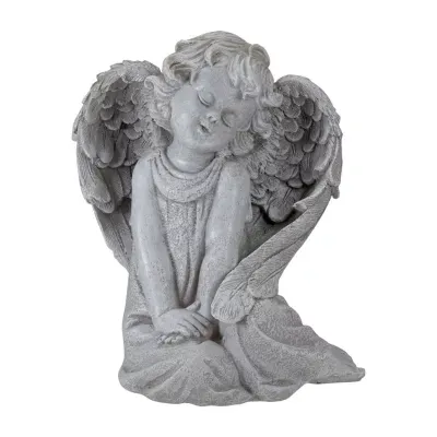 8.75'' Gray Sitting  Angel with Wings Outdoor Garden Statue