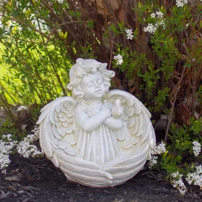 9'' Cherub Angel Wings Bird Feeder Outdoor Garden Statue