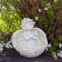 9'' Cherub Angel Wings Bird Feeder Outdoor Garden Statue