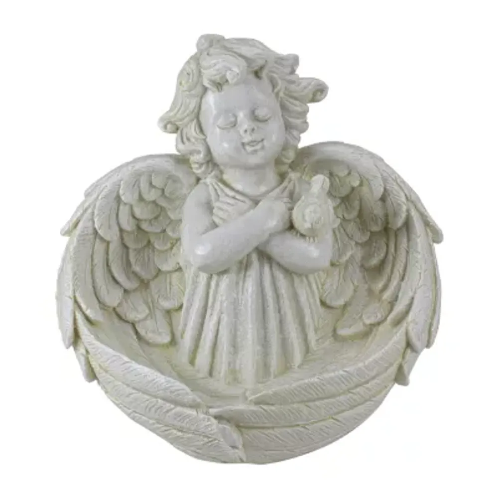 9'' Cherub Angel Wings Bird Feeder Outdoor Garden Statue