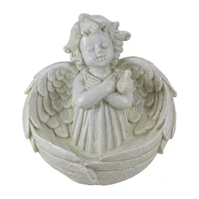 9'' Cherub Angel Wings Bird Feeder Outdoor Garden Statue