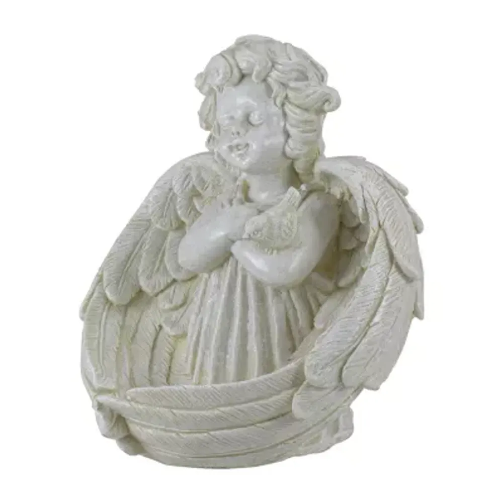 9'' Cherub Angel Wings Bird Feeder Outdoor Garden Statue