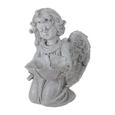 9'' Kneeling Angel with Flower Bird Feeder Outdoor Garden Statue