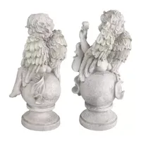 Set of 2 Cherub Angels with Violin and Harp on Finials Outdoor Garden Statues 15.25"