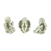 Set of 3 Gray Sitting Cherub Angel Outdoor Garden Statues 11"