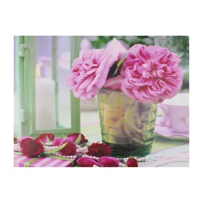Pink and Green Flower Candle LED Lighted Flickering Canvas Wall Art 11.75" x 15.75"