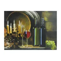 15.75'' LED Lighted Flickering Candles and Wine Canvas Wall Art Decor