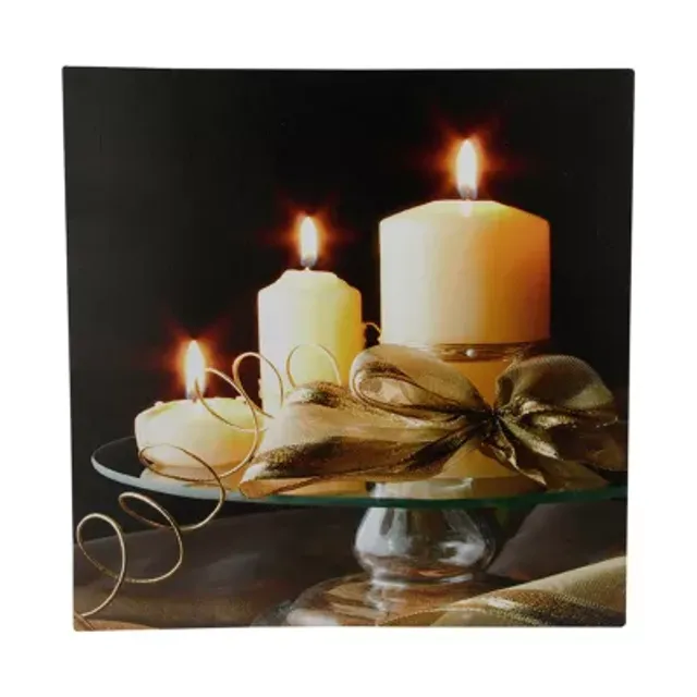 LED Lighted Flickering Heart-Shaped Candles Canvas Wall Art 15.75