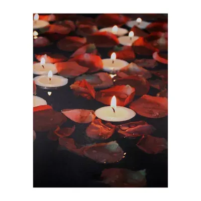 White and Red Rose Petal LED Flickering Canvas Wall Art 15.75" x 11.75"