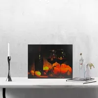 Orange LED Lighted Flickering Wine  Bread  and Candles Canvas Wall Art 15.75" x 11.75"