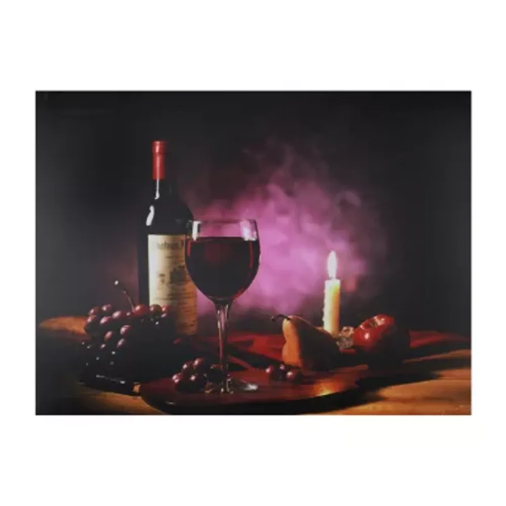 Purple LED Lighted Flickering Wine and Candle Wall Art 11.75" x 15.75"