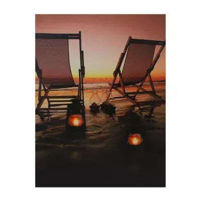 LED Lighted Sunset Beach Chairs with Lanterns Canvas Wall Art 15.75"
