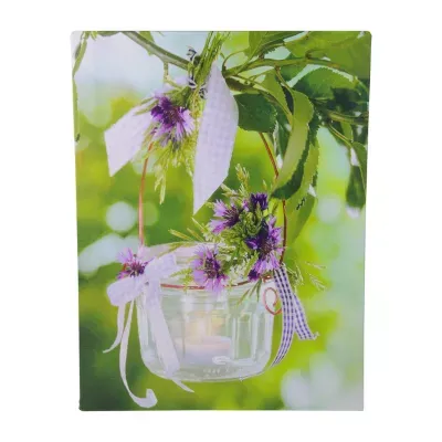LED Lighted Tea Candle with Purple Flowers Canvas Wall Art 15.75" x 11.75"