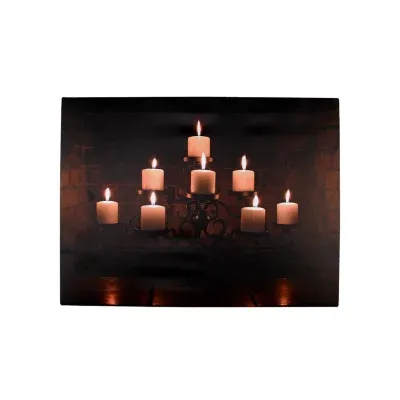 LED Lighted Flickering Rustic Fireplace Candles Canvas Wall Art 11.75" x 15.75"