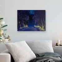 LED Lighted Nighttime in the Woods Winter Scene Canvas Wall Art 15.75"