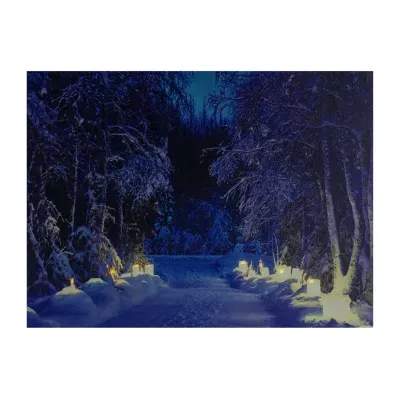 LED Lighted Nighttime in the Woods Winter Scene Canvas Wall Art 15.75"