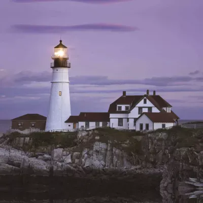 LED Lighted Coastal Lighthouse Home with Sunset Canvas Wall Art 15.75" x 23.5"
