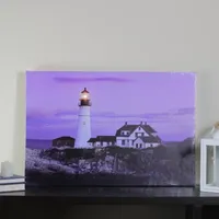 LED Lighted Coastal Lighthouse Home with Sunset Canvas Wall Art 15.75" x 23.5"