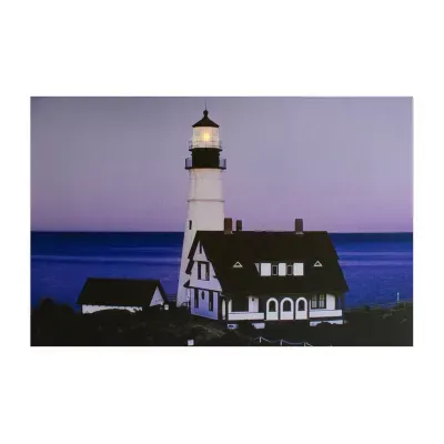 LED Lighted Dusk Lighthouse Seaside Scene Canvas Wall Art 15.75'' x 23.75''