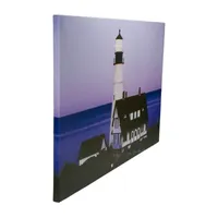 LED Lighted Dusk Lighthouse Seaside Scene Canvas Wall Art 15.75'' x 23.75''