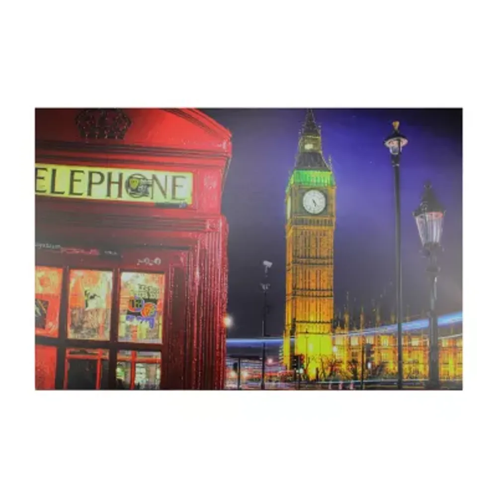 LED Lighted Famous Big Ben and Red Telephone Box London Canvas Wall Art 15.75'' x 23.5''