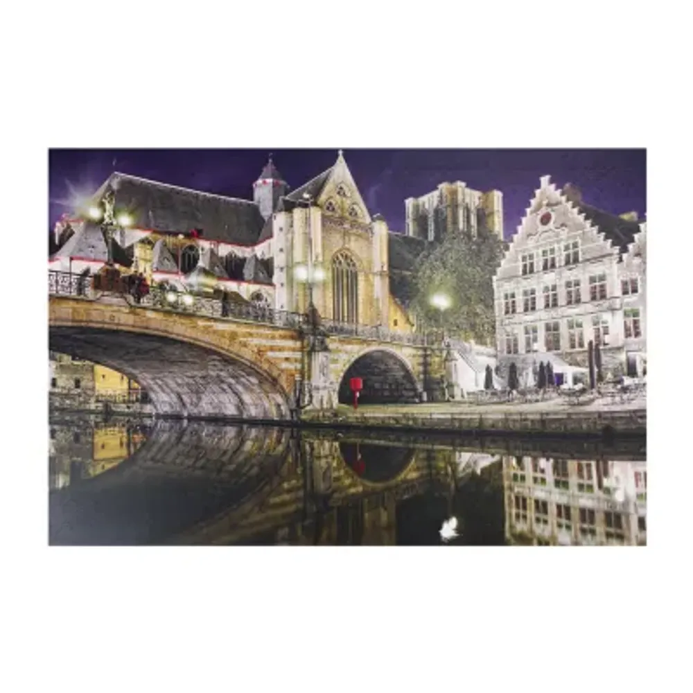 NORTHLIGHT LED Lighted Famous St. Michael's Bridge and Church in Ghent  Belgium Canvas Wall Art 15.75 x 23.5