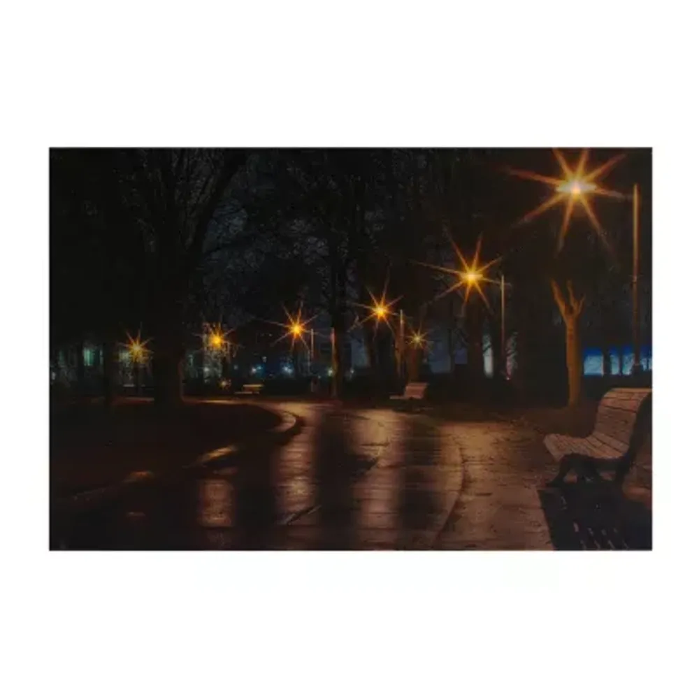 LED Lighted Nighttime City Park Scene Canvas Wall Art 23.75"