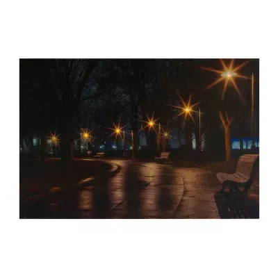 LED Lighted Nighttime City Park Scene Canvas Wall Art 23.75"