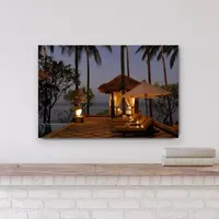 LED Lighted Tiki Hut Relaxation Scene Canvas Wall Art 23.5"